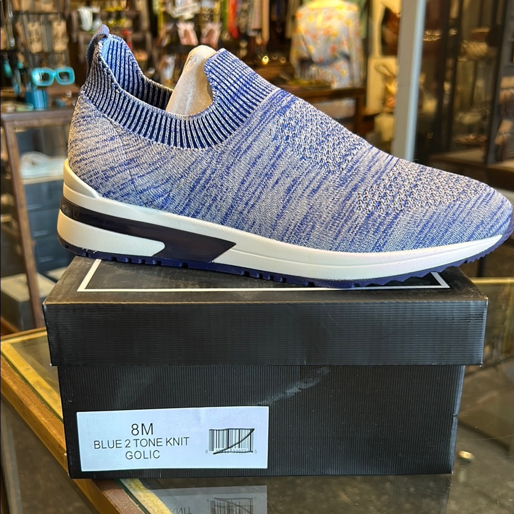 J Slides Blue Two-Tone Knit Slip-On Sneakers
